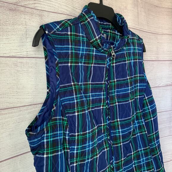 Croft & Borrow Navy Blue and Green Plaid Quilted Vest Full Zip Size L - Picture 13 of 16